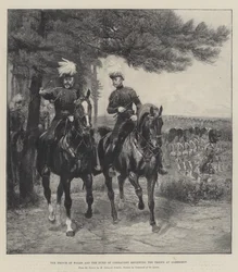 プリンスオブウェールズとコンノート公爵がアルダーショットで軍隊をレビュー